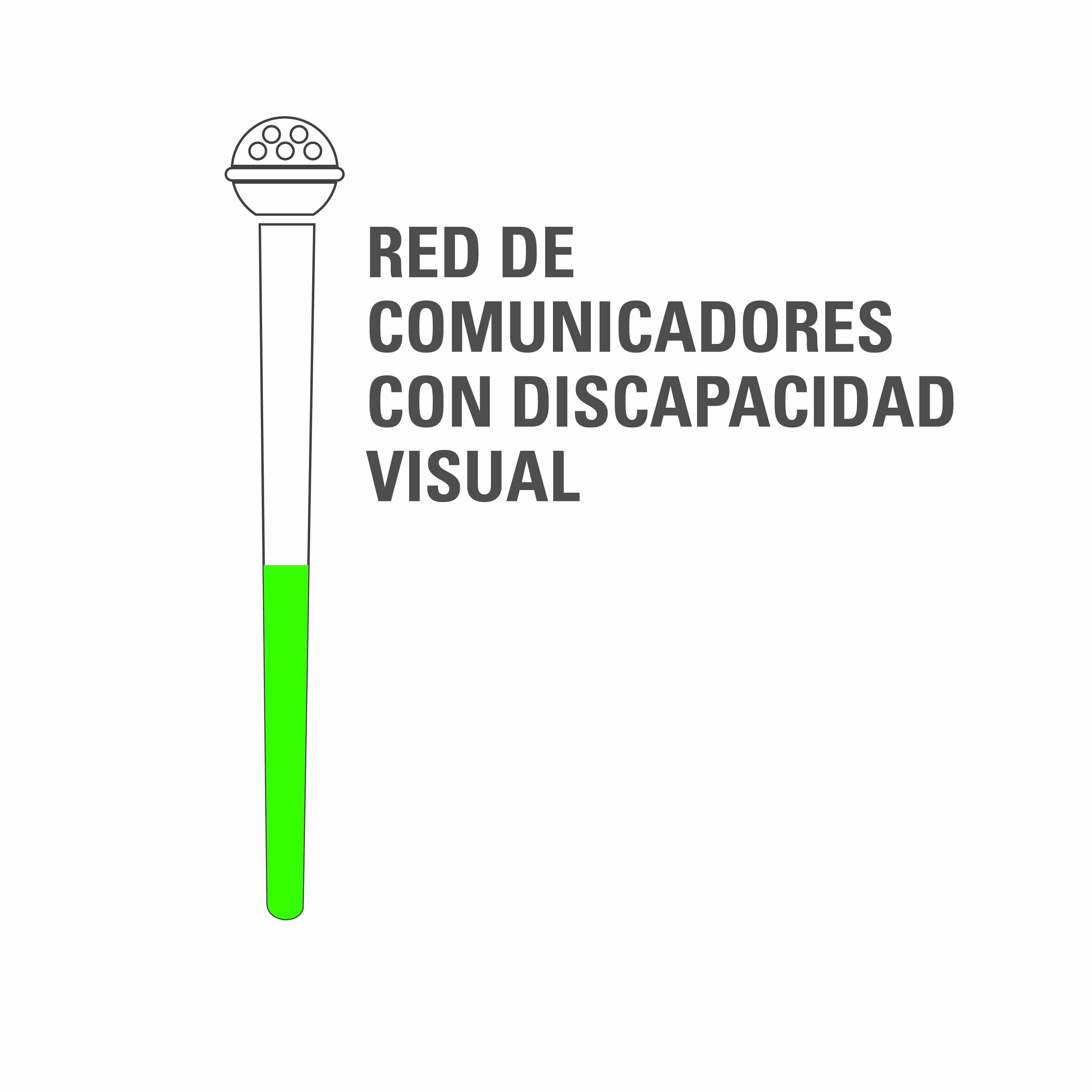 Logo que contiene el nombre de la red y un micrófono dividido en dos partes, blanco que alude al bastón utilizado por las personas ciegas y verde, a las personas con baja visión.